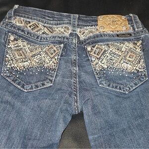 MISS ME Boot Cut Jeans Size 27 Rhinestone Bling - Embroidered Distressed